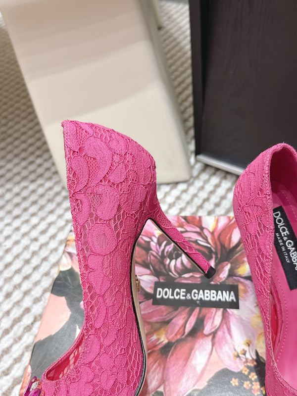 DG Pumps Crystals 9cm Hot Pink Taormina Lace 663083