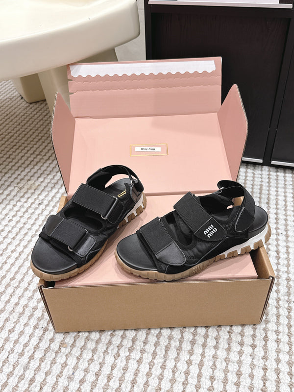 Miu 26s Velcro Sandals Black Nylon Suede 632329