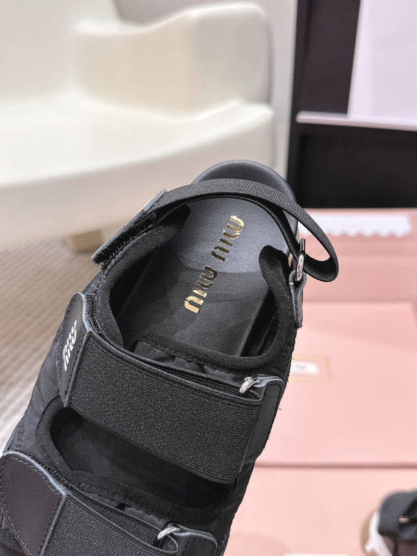 Miu 26s Velcro Sandals Black Nylon Suede 632329