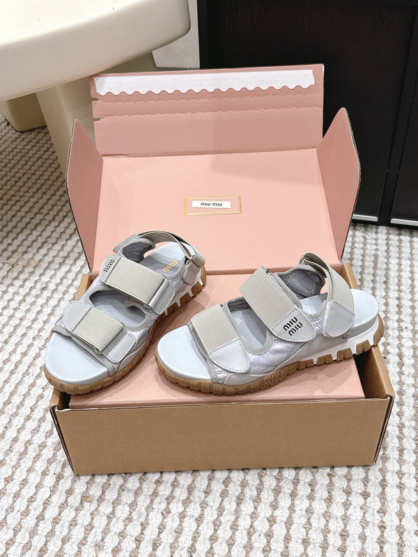 Miu 26s Velcro Sandals Grey Nylon Suede 632332