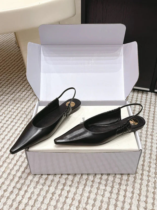 YSL 26ss Flat Slingback Black Glossy Leather 654711