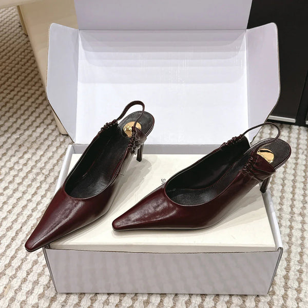 YSL 26ss Slingback 75 Burgundy Glossy Leather 654717