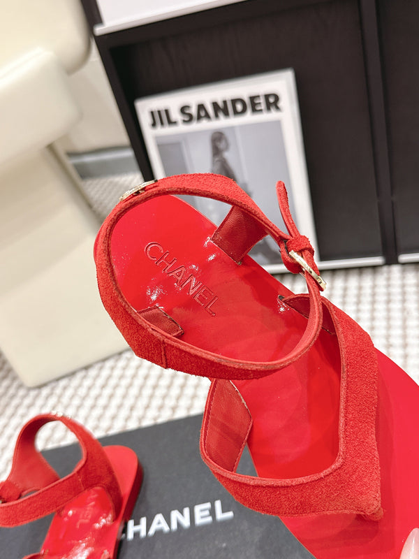 CC Strappy Sandals Red Suede Leather 721498