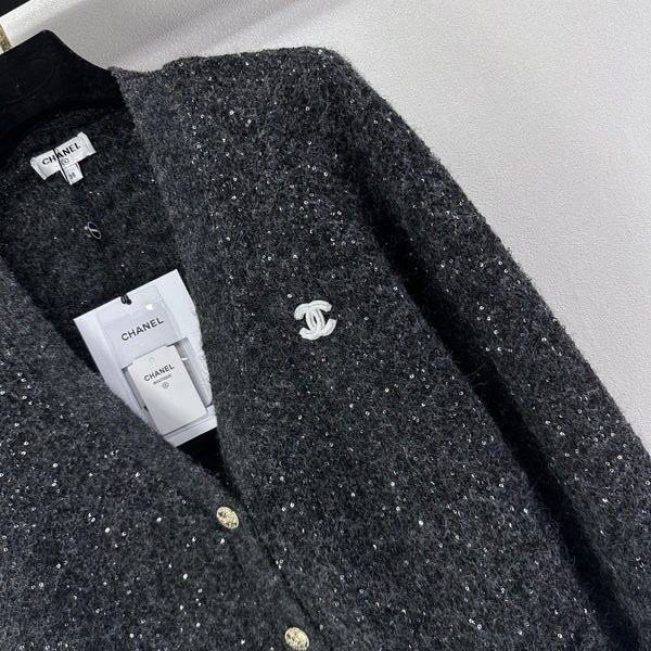 Gilet gris en maille col en V CC 346012