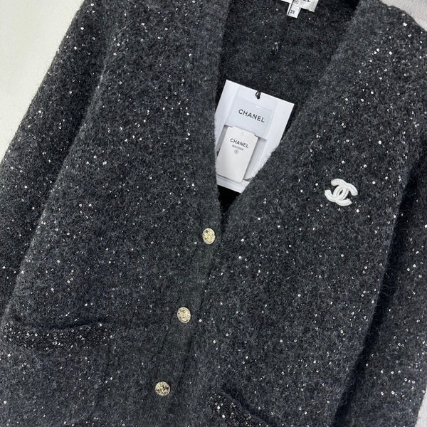 Gilet gris en maille col en V CC 346012