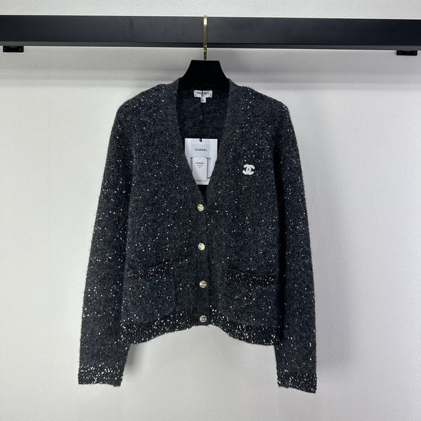 Gilet gris en maille col en V CC 346012
