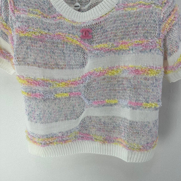 CC 26S Tricot manches courtes Crème Multicolore Laine Nylon Cachemire 349002