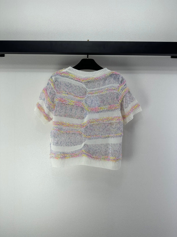 CC 26S Tricot manches courtes Crème Multicolore Laine Nylon Cachemire 349002