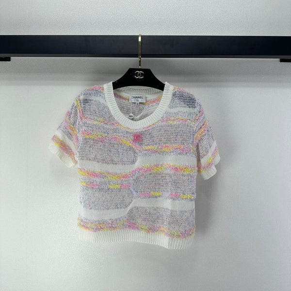 CC 26S Tricot manches courtes Crème Multicolore Laine Nylon Cachemire 349002