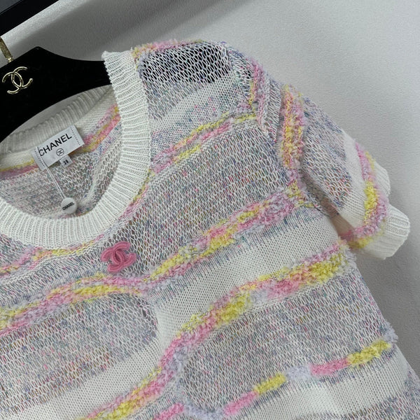 CC 26S Tricot manches courtes Crème Multicolore Laine Nylon Cachemire 349002