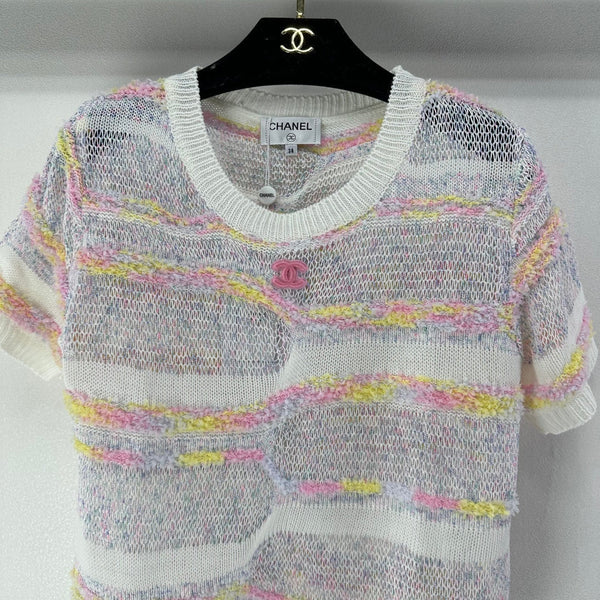 CC 26S Tricot manches courtes Crème Multicolore Laine Nylon Cachemire 349002