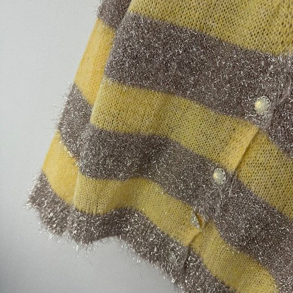 CC 26C Gilet Tricot Manches Longues Rayures Jaunes Grises Laine Acrylique Nylon 349044