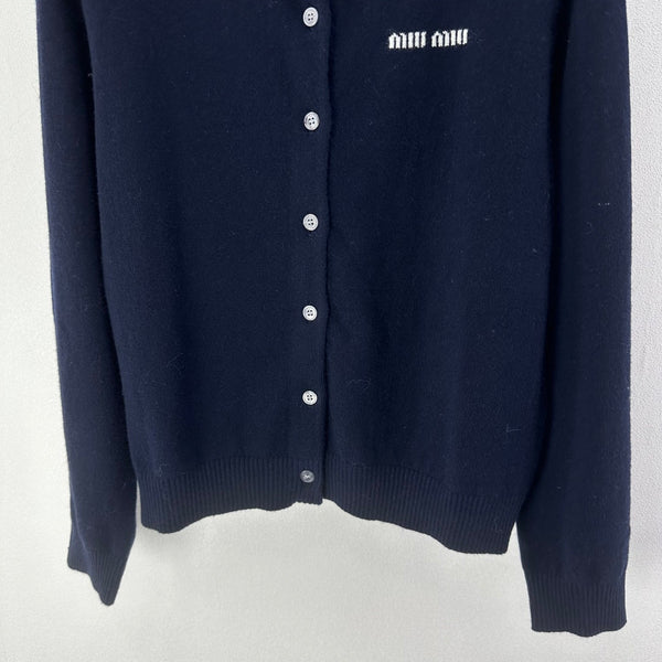 Miumiu 2026 Knit Long-Sleeve Cardigan Navy Blue Wool 349067