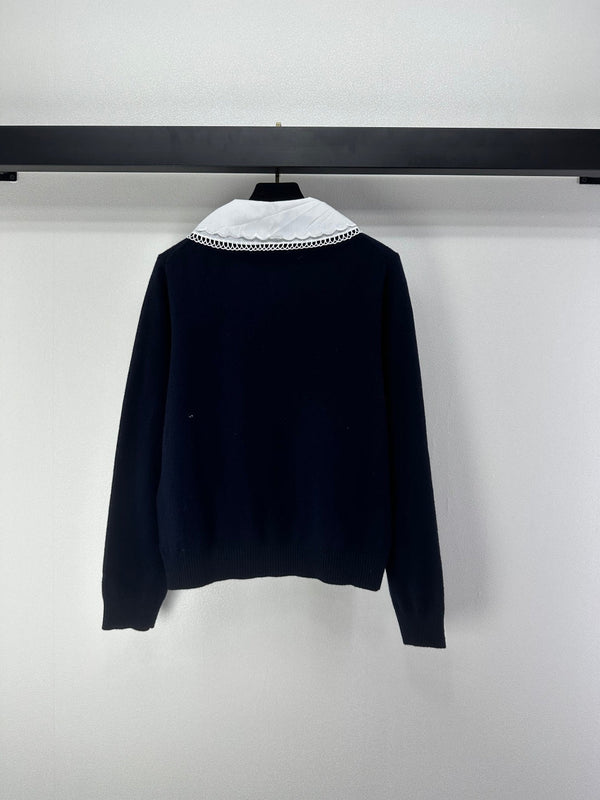 Miumiu 2026 Knit Long-Sleeve Cardigan Navy Blue Wool 349067