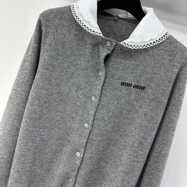 Miumiu 2026 Knit Long-Sleeve Cardigan Grey Wool 349068