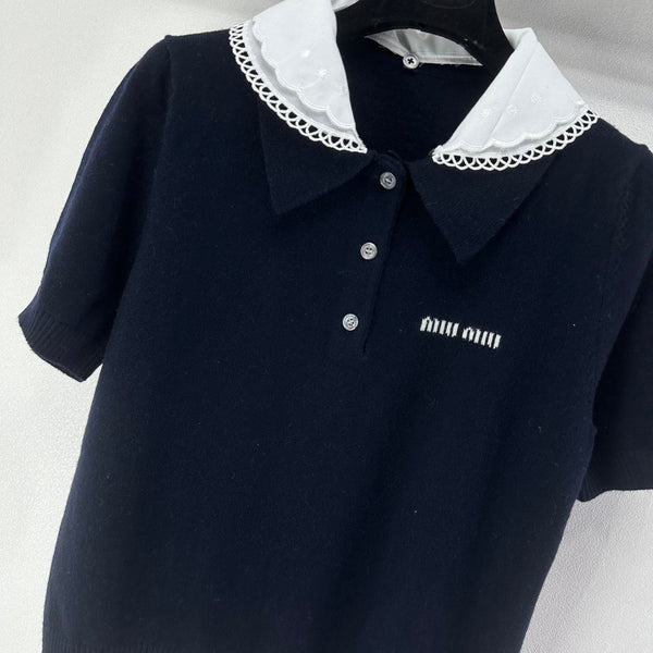 T-shirt à manches courtes Miumiu 2026 Cachemire Bleu foncé 349058