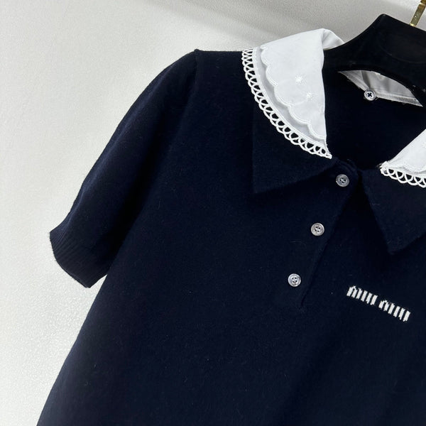 T-shirt à manches courtes Miumiu 2026 Cachemire Bleu foncé 349058