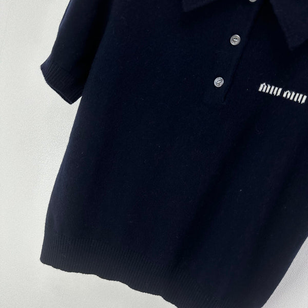 T-shirt à manches courtes Miumiu 2026 Cachemire Bleu foncé 349058