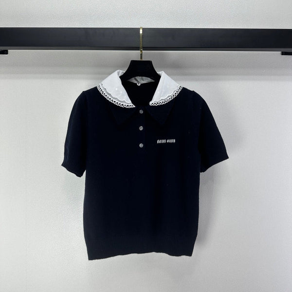 T-shirt à manches courtes Miumiu 2026 Cachemire Bleu foncé 349058