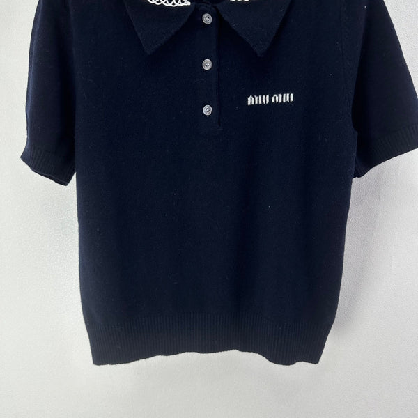 T-shirt à manches courtes Miumiu 2026 Cachemire Bleu foncé 349058