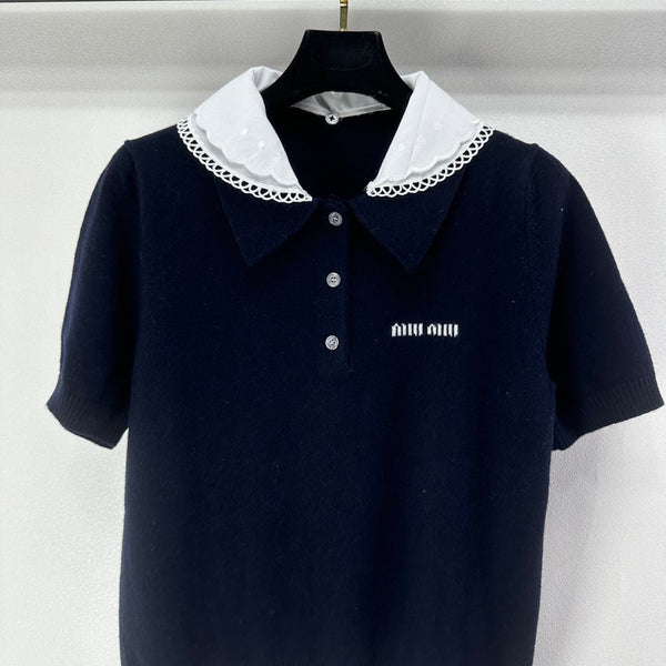 T-shirt à manches courtes Miumiu 2026 Cachemire Bleu foncé 349058
