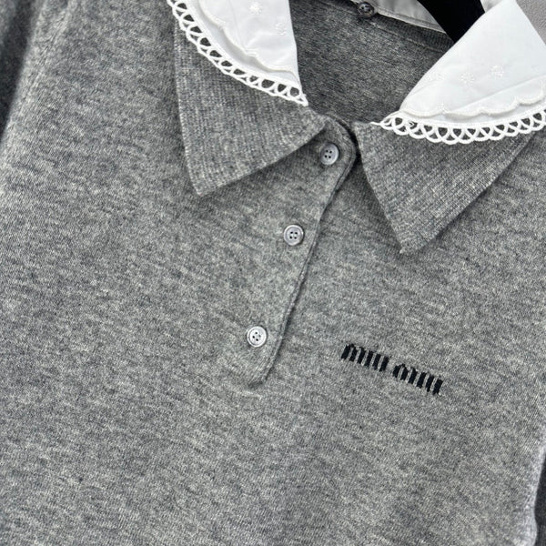 Miumiu 2026 Short-sleeved T-shirt Smoky Gray Cashmere 349057