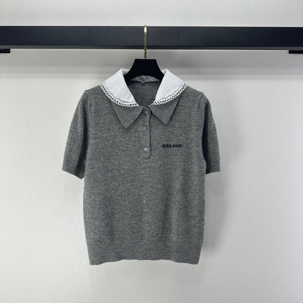 Miumiu 2026 Short-sleeved T-shirt Smoky Gray Cashmere 349057