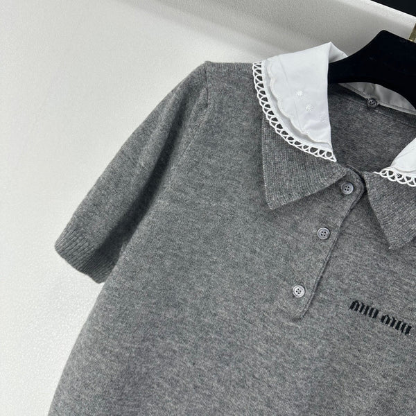 Miumiu 2026 Short-sleeved T-shirt Smoky Gray Cashmere 349057