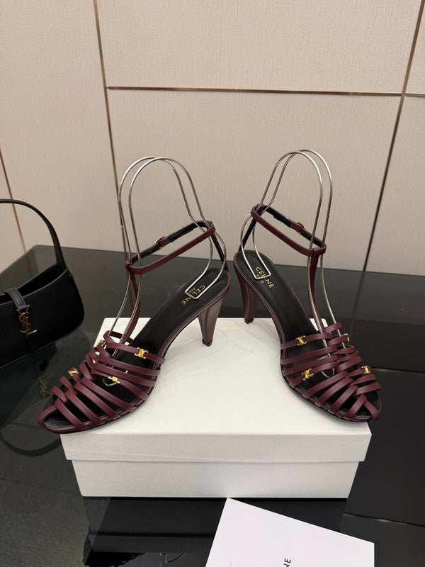 CL Cage Heeled Sandal 9cm Burgundy Calfskin 725648