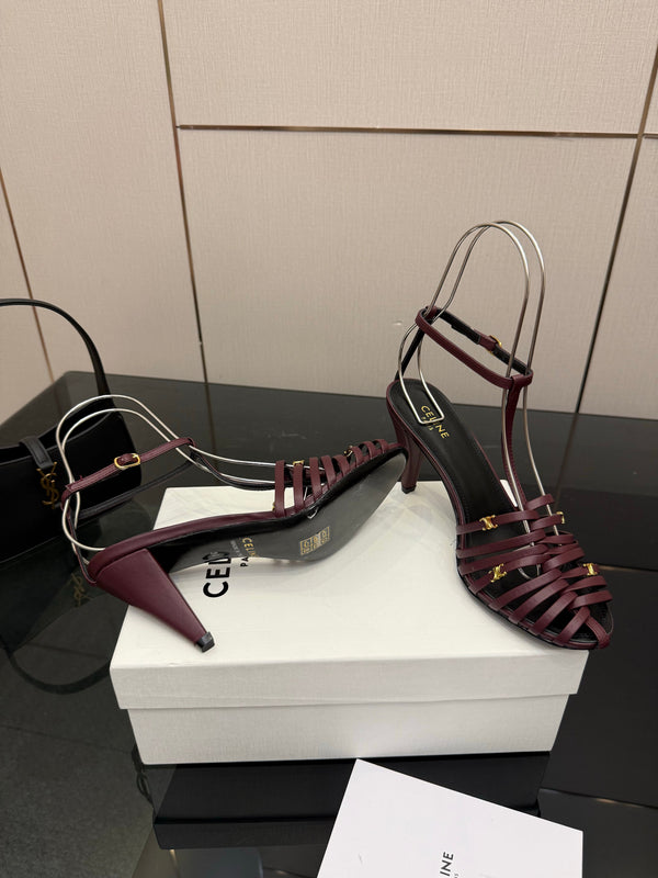 CL Cage Heeled Sandal 9cm Burgundy Calfskin 725648