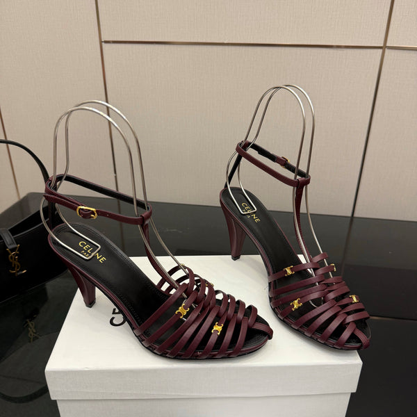 CL Cage Heeled Sandal 9cm Burgundy Calfskin 725648