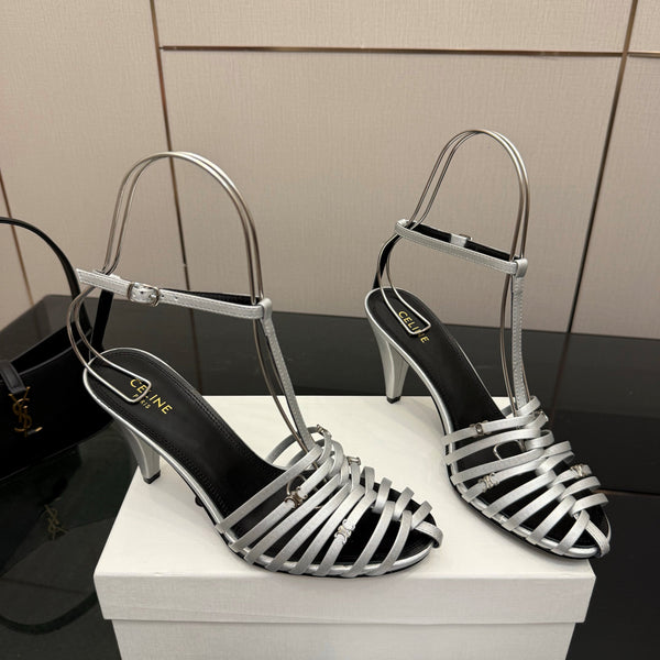 CL Cage Heeled Sandal 9cm Sliver Calfskin 725651