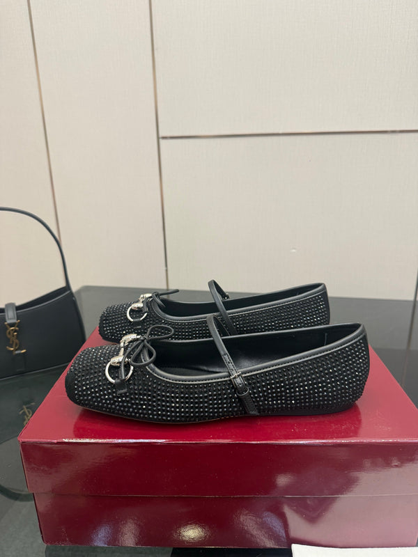 GG Ballerina Flats Square Toe Black Leather 725284