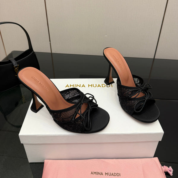 Amina Muaddi Alexa Lace Slipper 95 Black Lace 726130