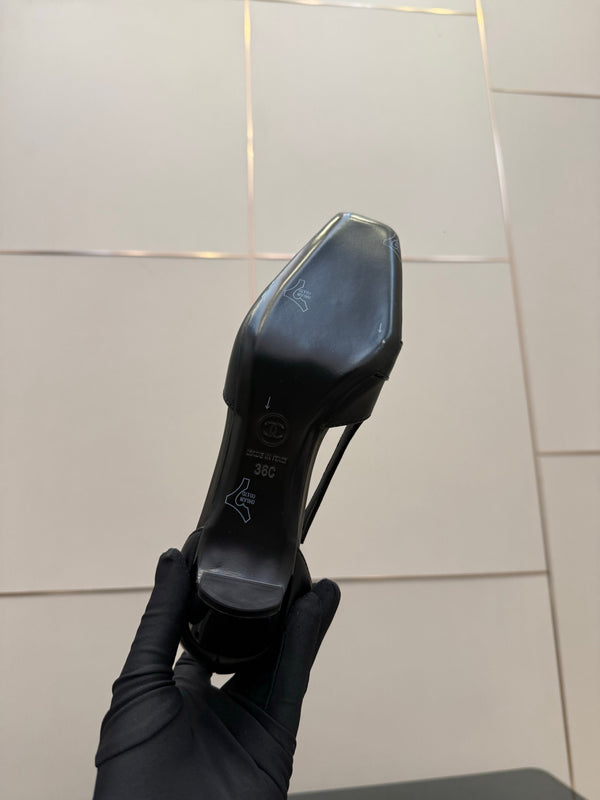 CC 26P Slingback 5cm Black Lambskin Patent Leather 791605