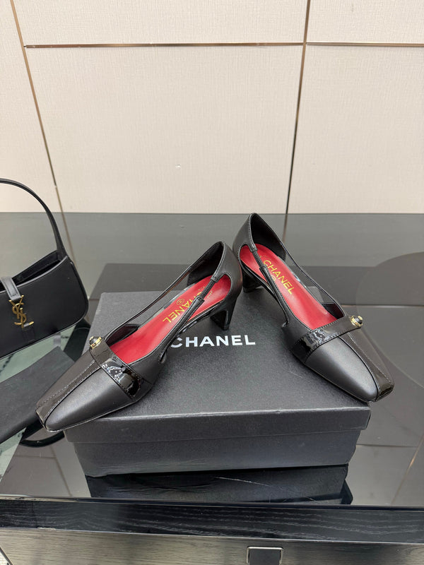 CC 26P Slingback 5cm Black Lambskin Patent Leather 791605