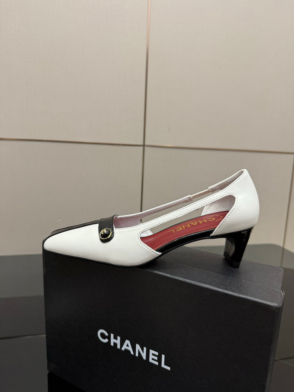 Slingback CC 26P 5 cm Cuir d'Agneau et Cuir Verni Blanc Noir 791606