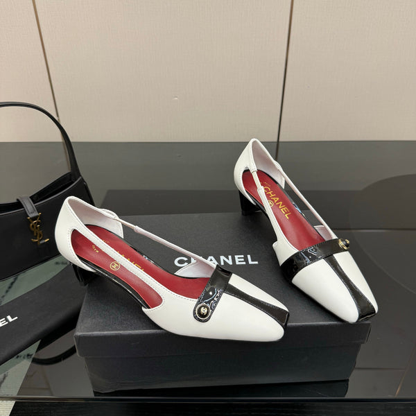 Slingback CC 26P 5 cm Cuir d'Agneau et Cuir Verni Blanc Noir 791606