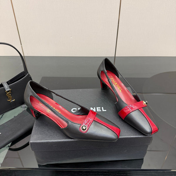 CC 26P Slingback 5cm Red Black Lambskin Patent Leather 791607