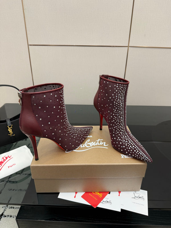 CL 26s Thea Ankle Boots 10cm Burgundy Mesh 828173