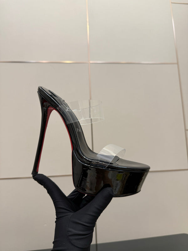 CL 2026 Just Loubi 14.5cm Mules Black PVC Lambskin 828175