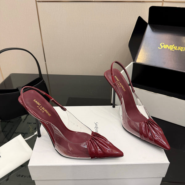 YSL Chica Slingback 10.5cm Burgundy Leather 828237