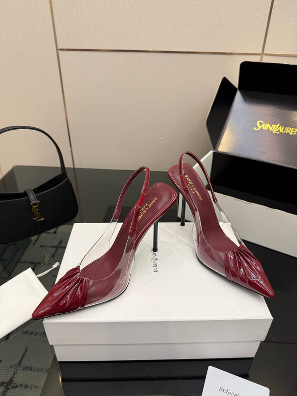 YSL Chica Slingback 10.5cm Burgundy Leather 828237