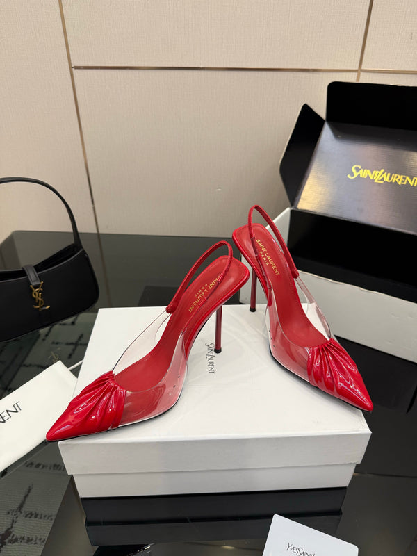YSL Chica Slingback 10.5cm Red Leather 828239