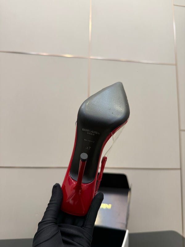 YSL Chica Slingback 10.5cm Red Leather 828239