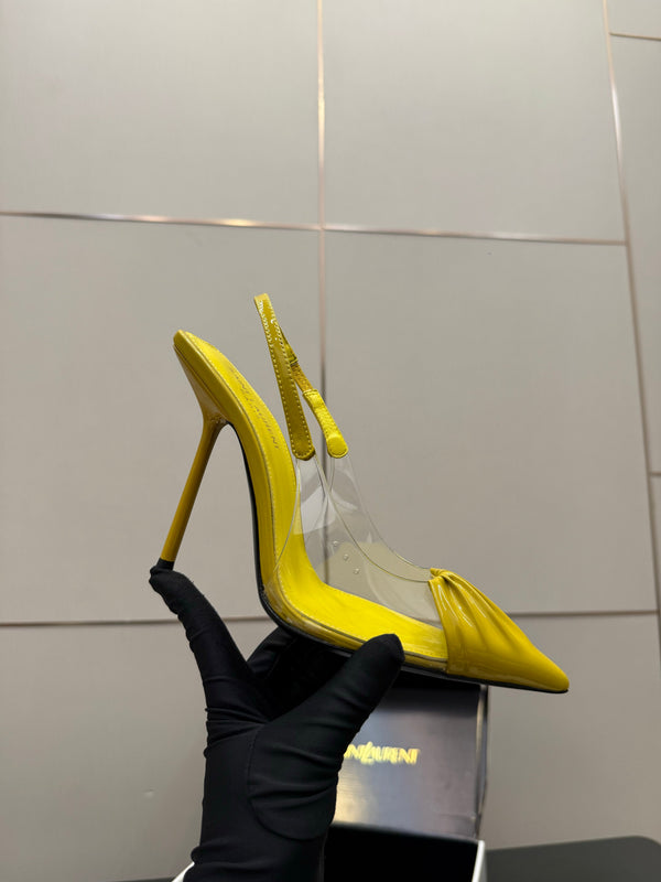 YSL Chica Slingback 10.5cm Yellow Leather 828241