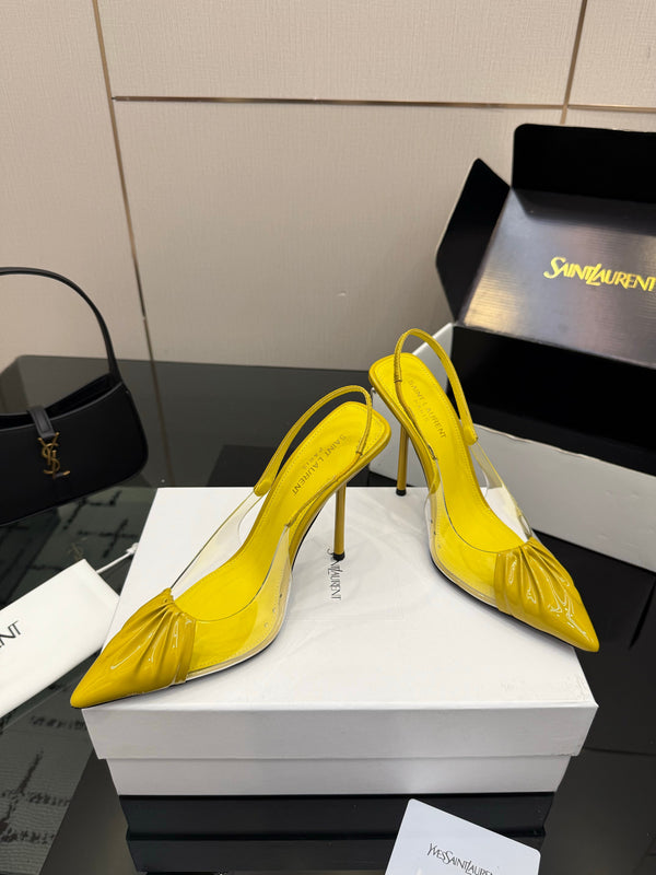 YSL Chica Slingback 10.5cm Yellow Leather 828241