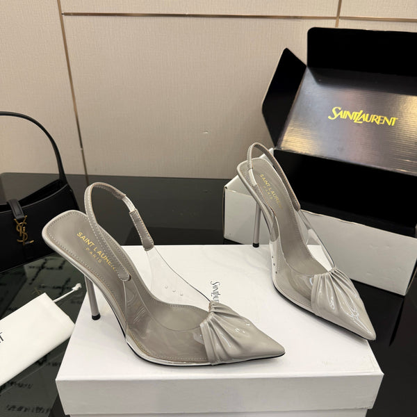 YSL Chica Slingback 10.5cm Grey Leather 828242