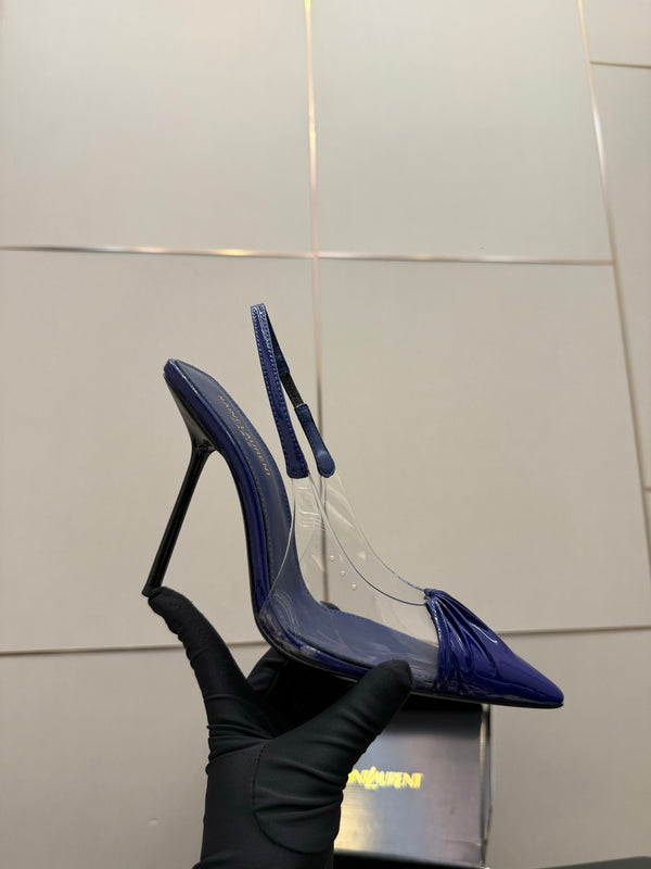 YSL Chica Slingback 10.5cm Blue Leather 828243