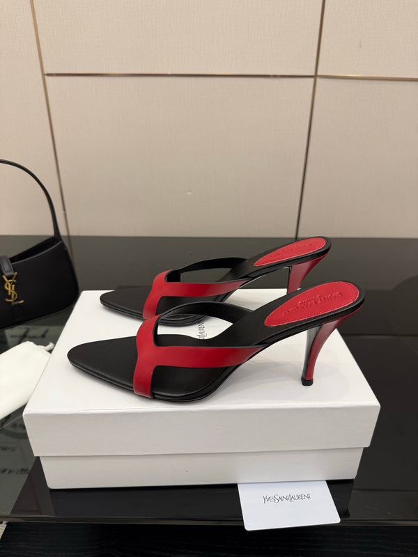 YSL Sandal 9cm Black Red Cowhide 828247
